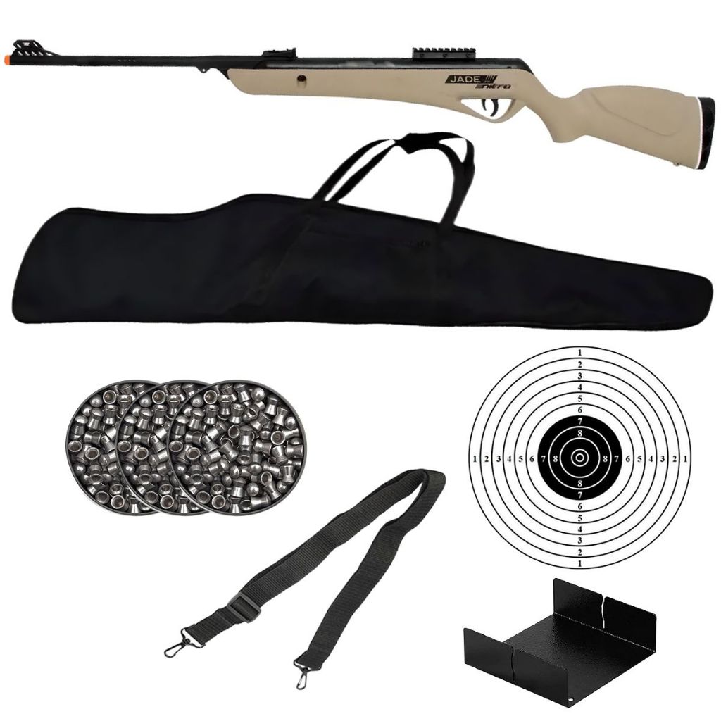 Carabina Pressão Jade Pro Nitro Desert 5.5mm CBC + 3 Chumbos + Capa + Bandoleira + Alvo + Porta Alvo em Oferta na Shopee