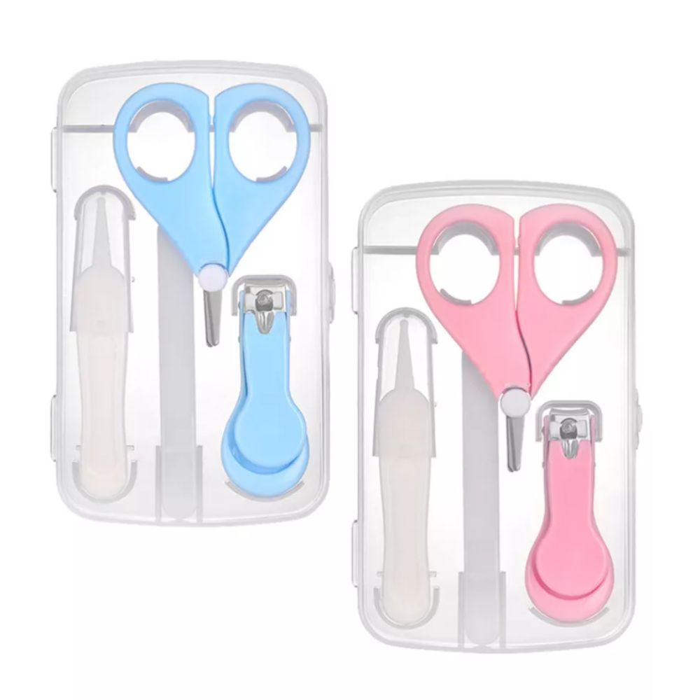 Kit Cuidados Higiene Bebê Cortador Tesoura Lixa Unha Pinça Nariz Ouvido Com Estojo 4 Pçs Manicure Infantil Menino Menina