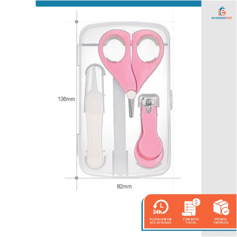 Kit Cuidados Higiene Bebê 4 Peças Cortador Tesoura Lixa Unha Pinça Nariz Ouvido com Estojo · foto 2