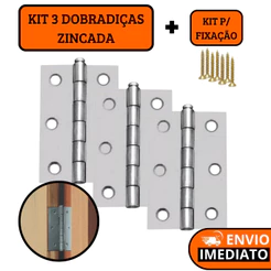 Kit 3 Dobradiça Zincada COM Parafuso Para Porta De Madeira