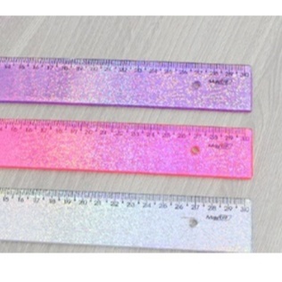 Régua Escolar De 30cm Gliter Rosa/ Lilás / Prata Maxcril em Oferta na Shopee