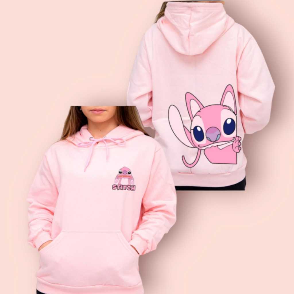 Moletom Canguru Rosa Lilo Stich Estampado