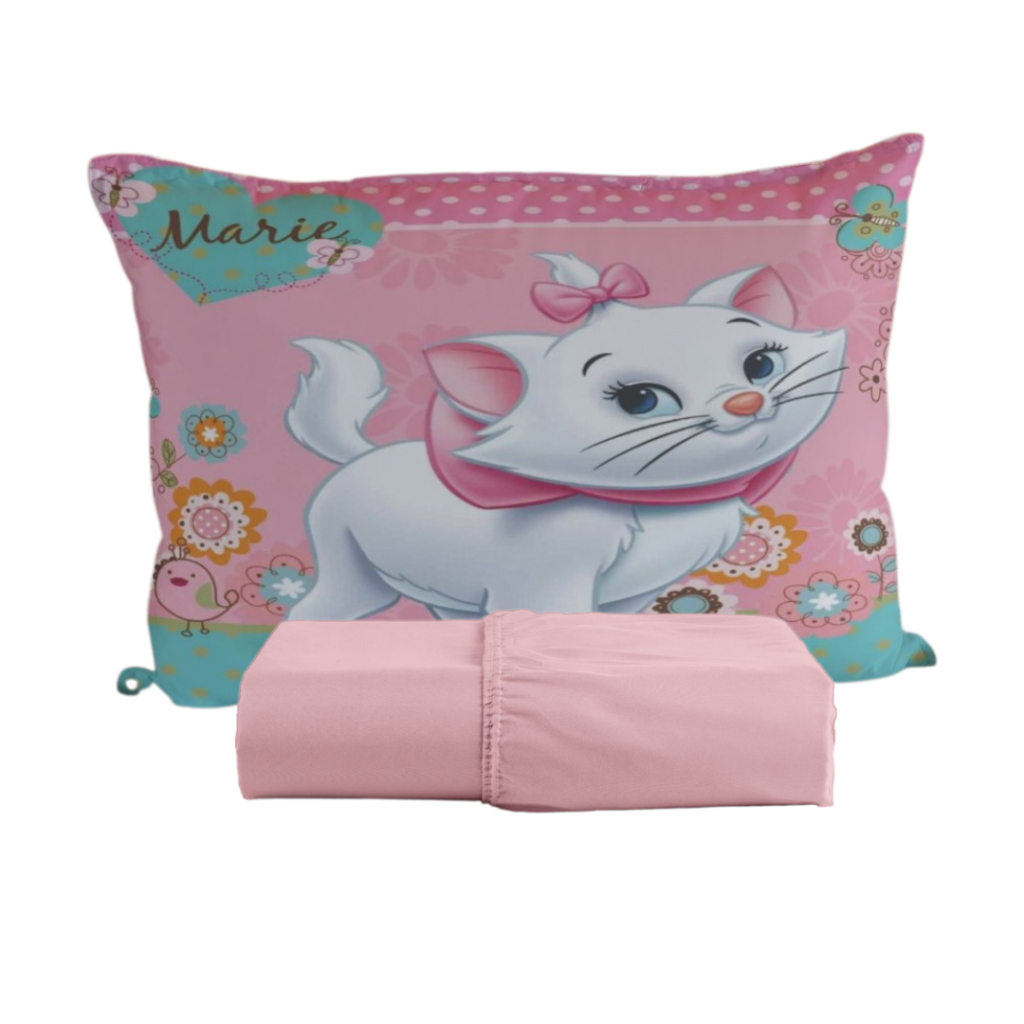Lençol Marie Disney Kit Solteiro 02 Peças Micropercal com Elastico Personagens Infantil Estampado