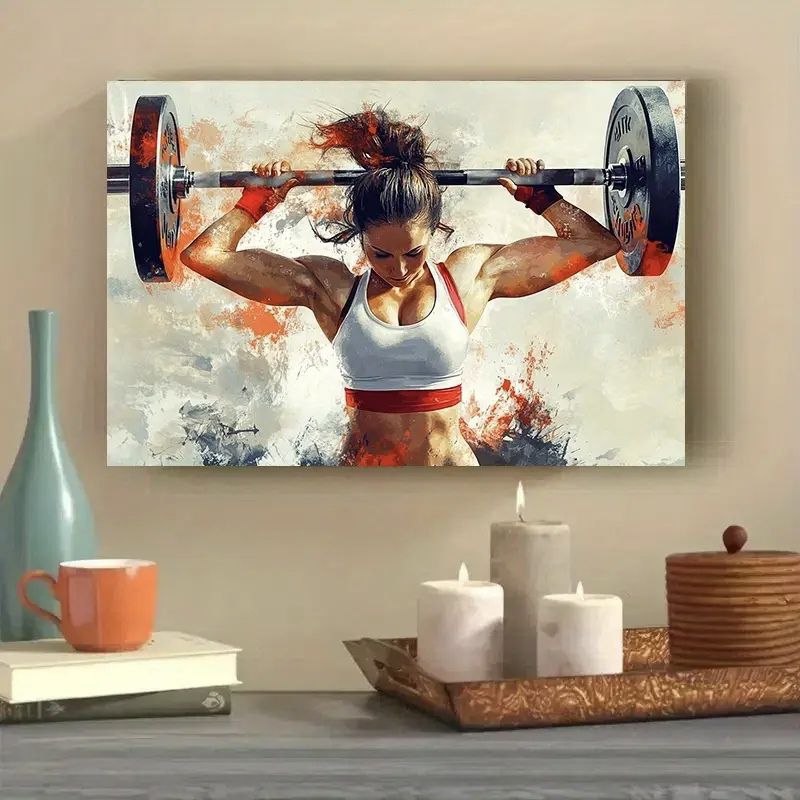 Quadro Decorativo - Academia Musculação peso Mulher Anilhas -