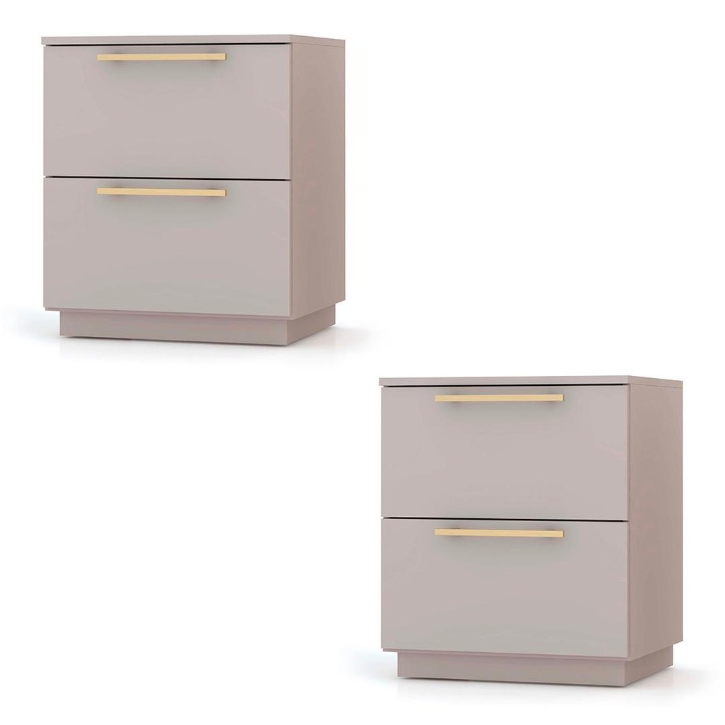 Kit Mesa De Cabeceira Com Gavetas - Cor Fendi
