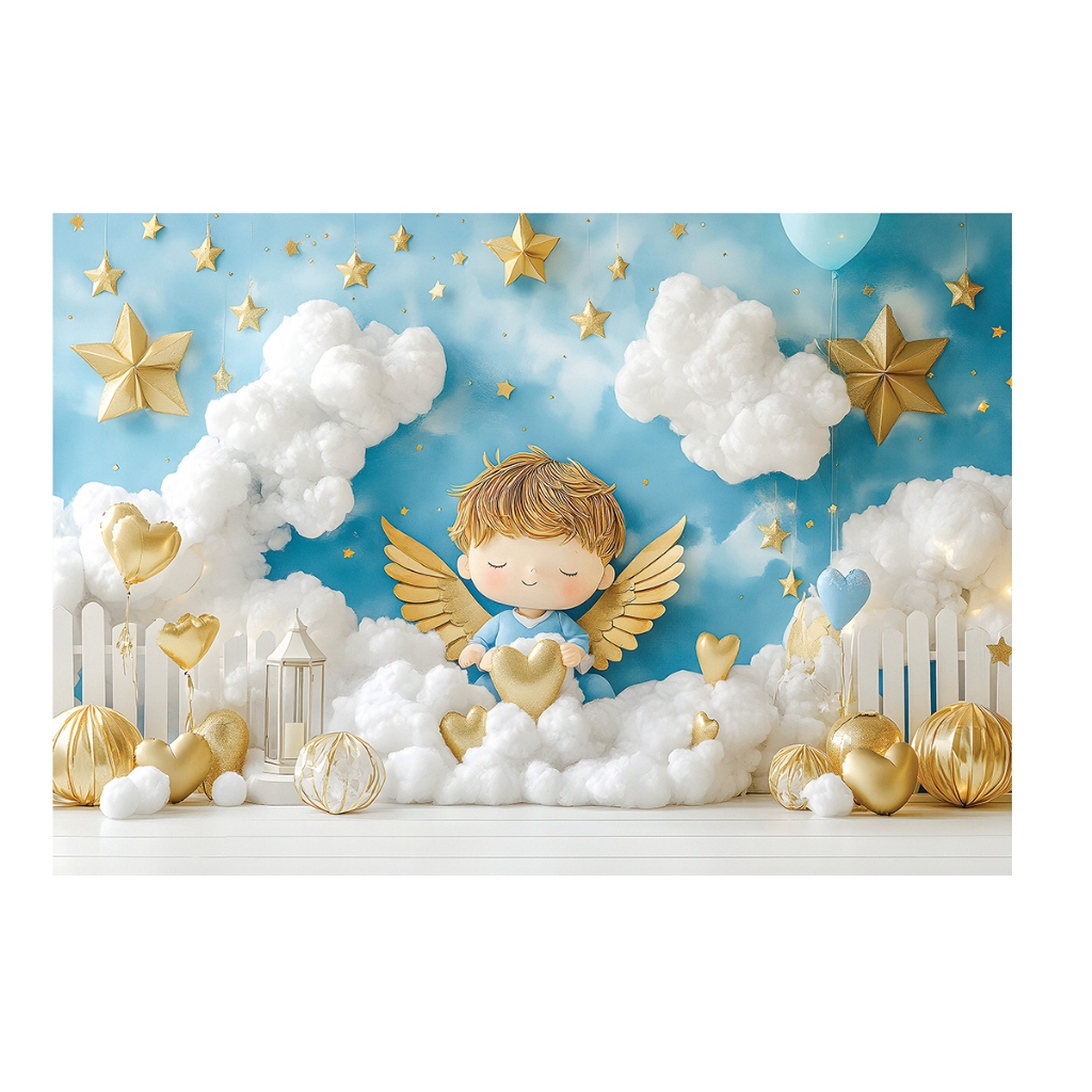 Fundo Fotográfico Anjinho Batizado Em Tecido Sublimado 3D SFF-511  2,20x1,50m