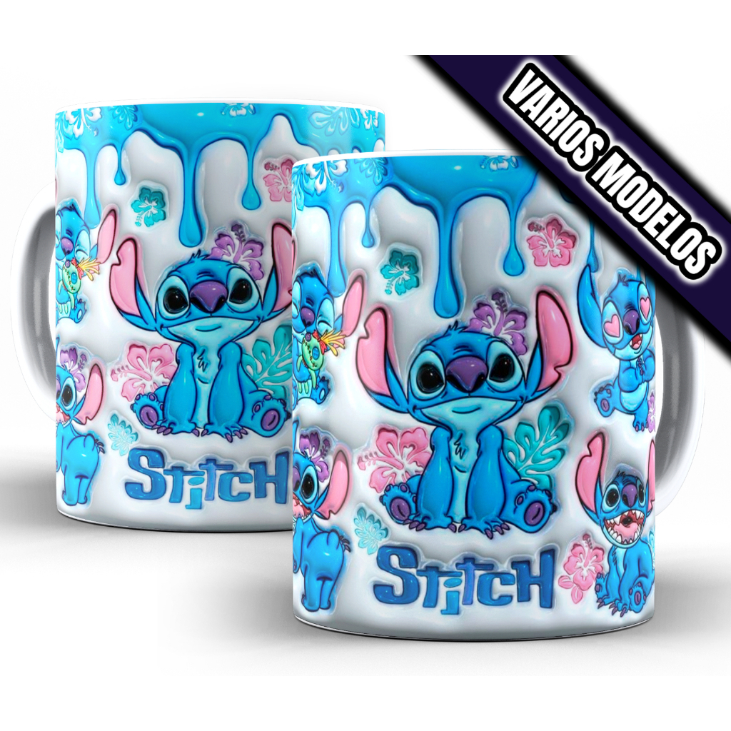 Caneca Xícara Lilo e Stitch Personalizada Disney Efeito 3D Presente Namorados Modelos - Porcelana 325ml