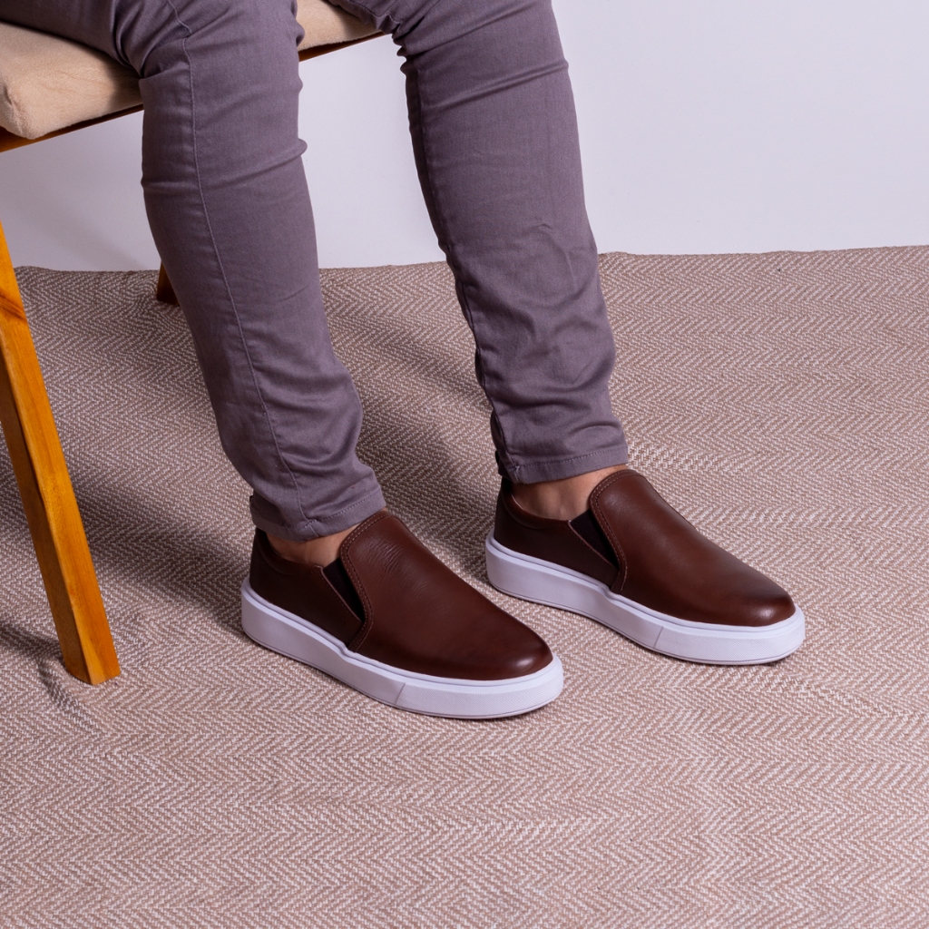 Sapato Masculino Casual Slip on Sapatênis Moderno Estiloso Iate em Couro Legítimo