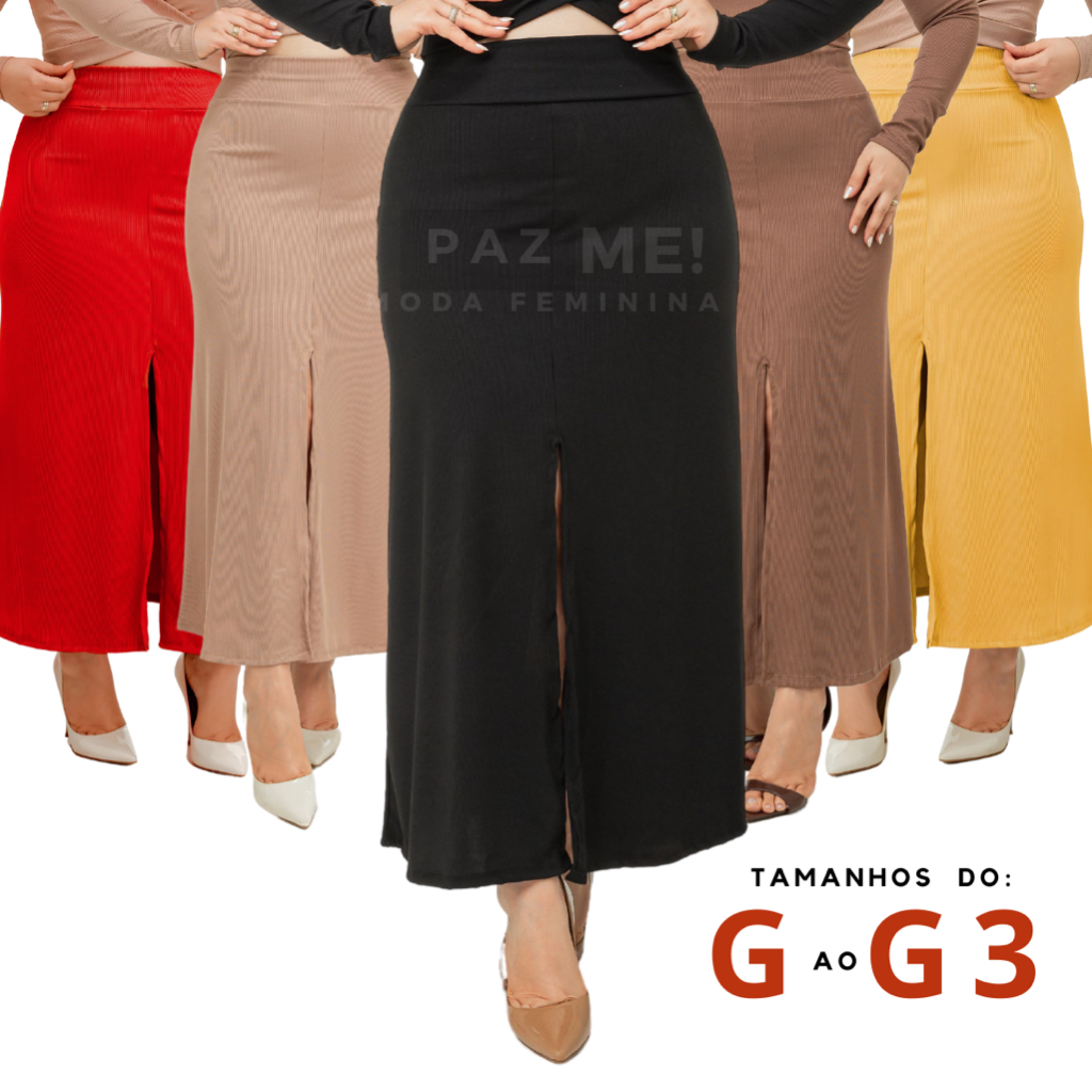 Saia Longa PAZME Plus Size Cintura Alta Com Fenda Frontal