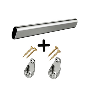 Tubo Cabideiro Oval Arara Para Guarda Roupas Com Suportes Cromados - Até 120cm Moveis em Oferta na Shopee