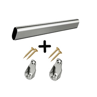 Tubo Cabideiro Oval Arara Para Guarda Roupas Com Suportes Cromados - Até 120cm Moveis