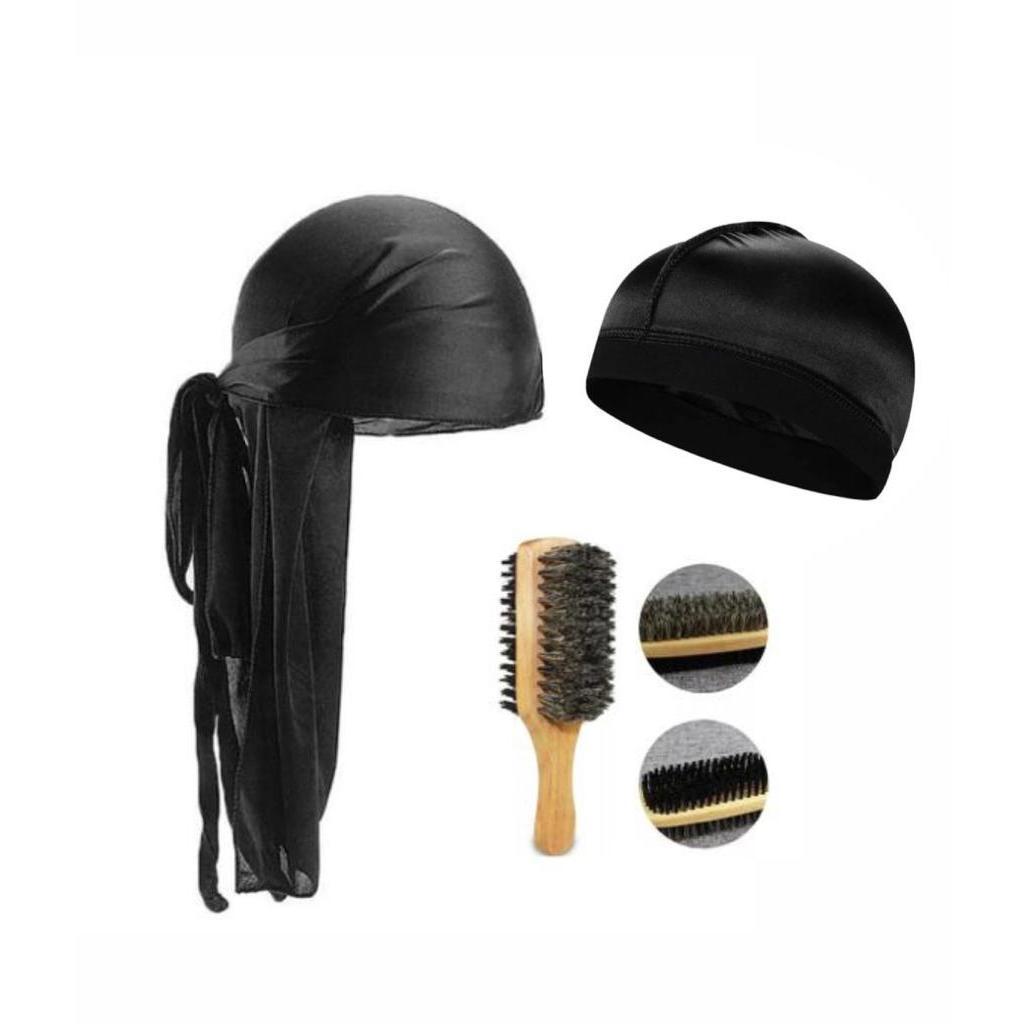 Kit Durag Waves Escova Dupla Javali Waves Caps