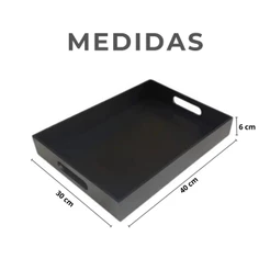 Bandeja Reta Decorativa MDF 40x30cm Cantinho do Café , Servir e Decoração Organizadora Com Alça Casa