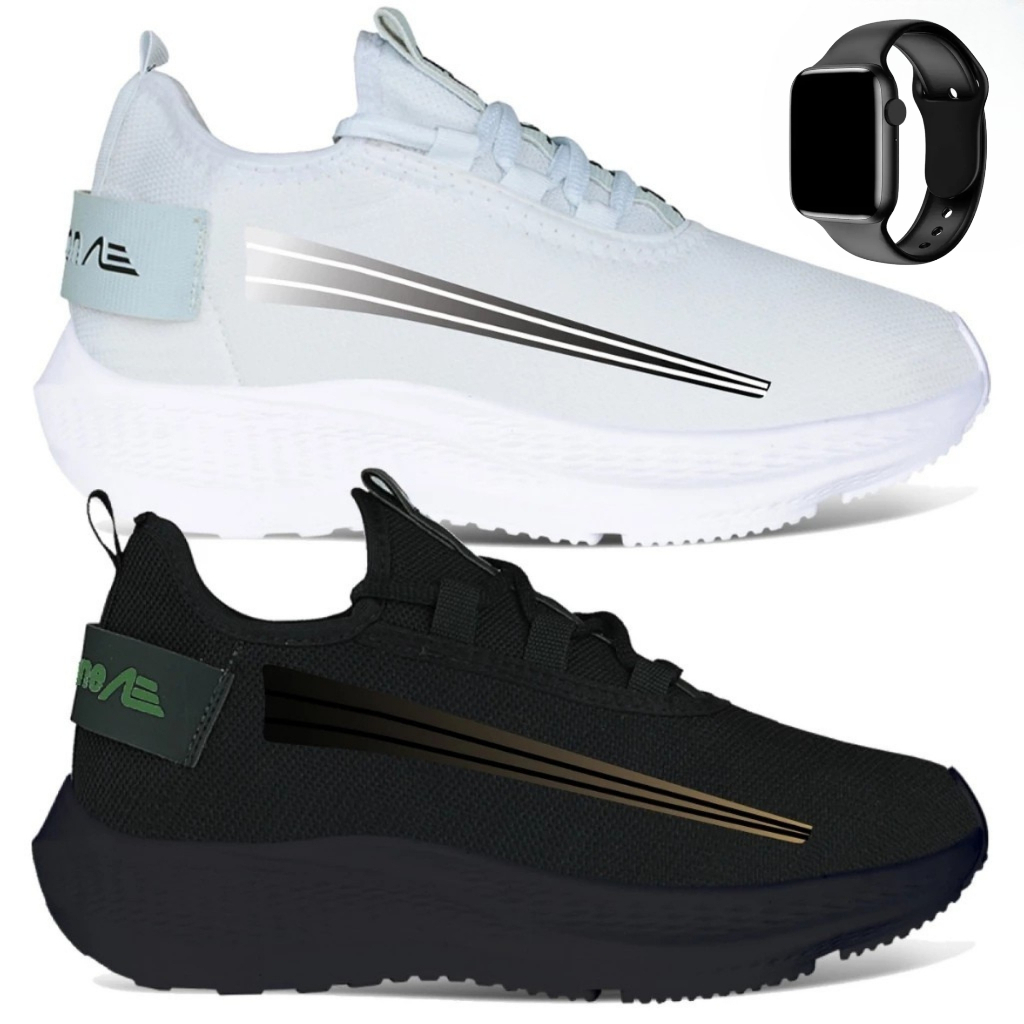 Kit 2 pares Tênis Masculino Leve Confortável Academia + Relógio Digital — imagem 2 de 2