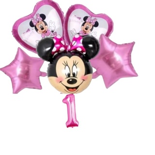 Kit c/5/6 Balões Minnie cabeça mede 50 cm, coração, estrela mede 45cm, número mede 40 cm em Oferta na Shopee