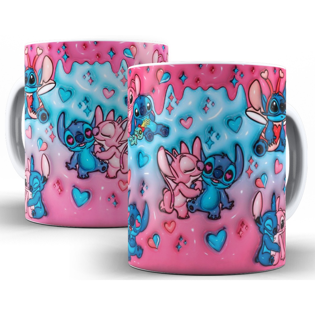Caneca Xícara Lilo e Stitch Disney Efeito 3D Personalizada Mod 5 Presente - Porcelana 325ml