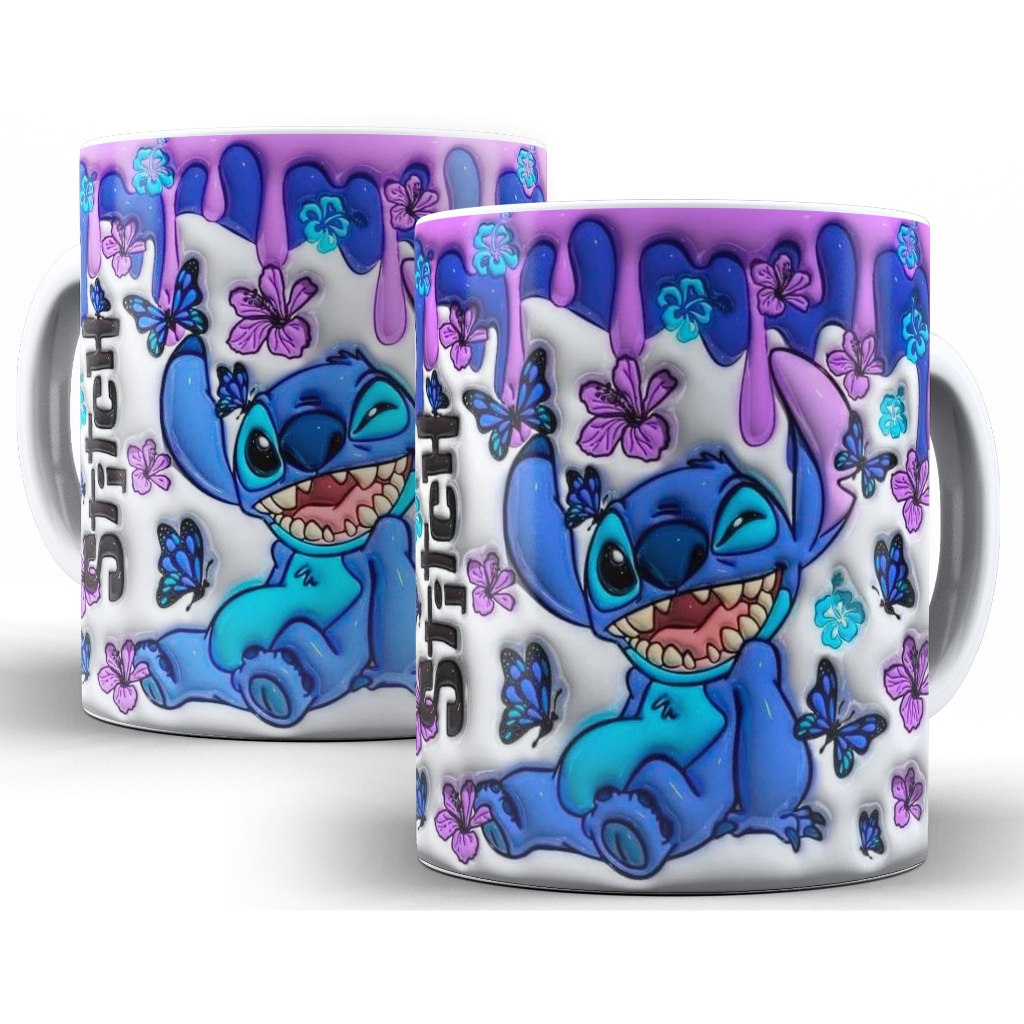 Caneca Xícara Lilo e Stitch Disney Efeito 3D Personalizada Mod 6 Presente - Porcelana 325ml