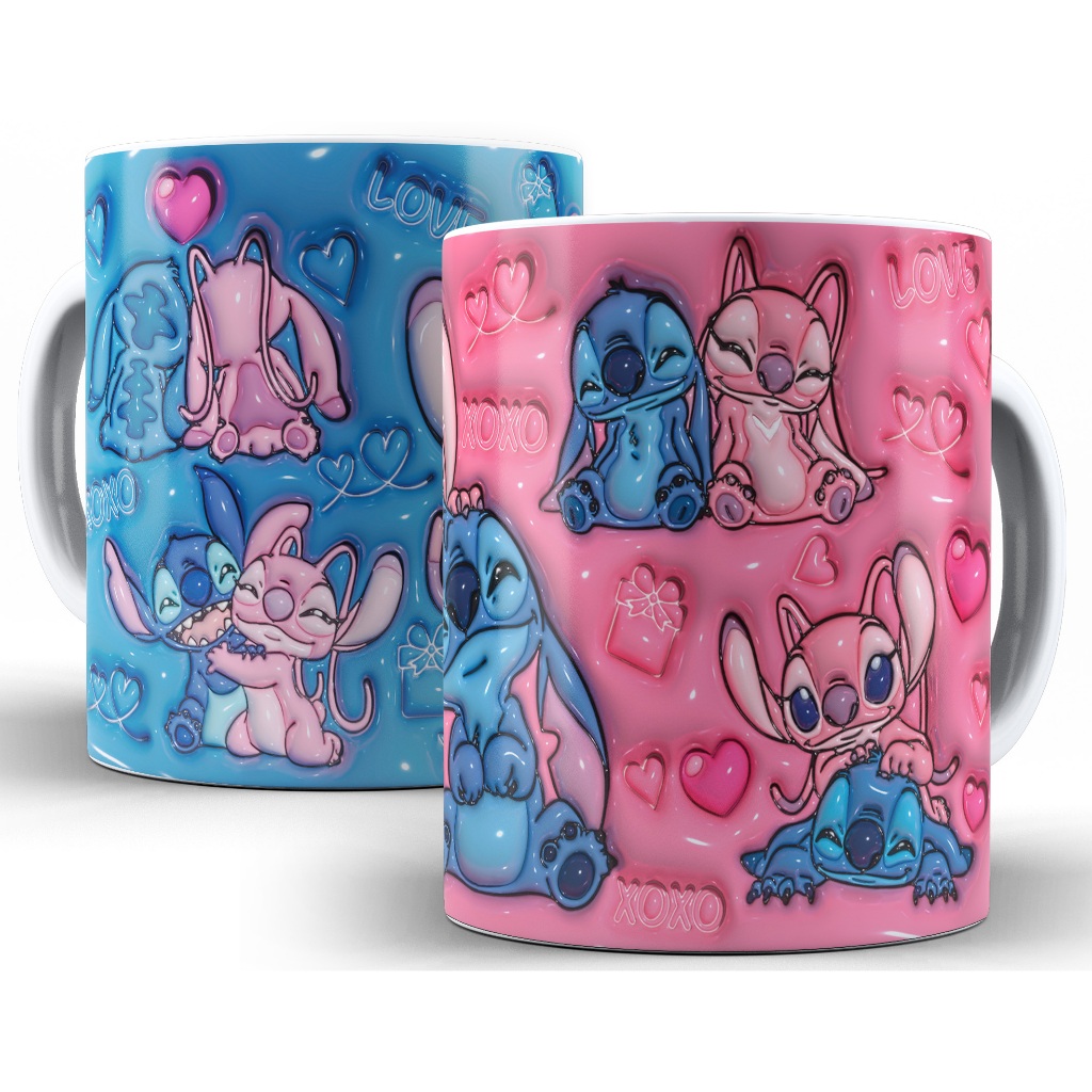 Caneca Xícara Lilo e Stitch Disney Efeito 3D Personalizada Casal Mod 4 Presente - Porcelana 325ml