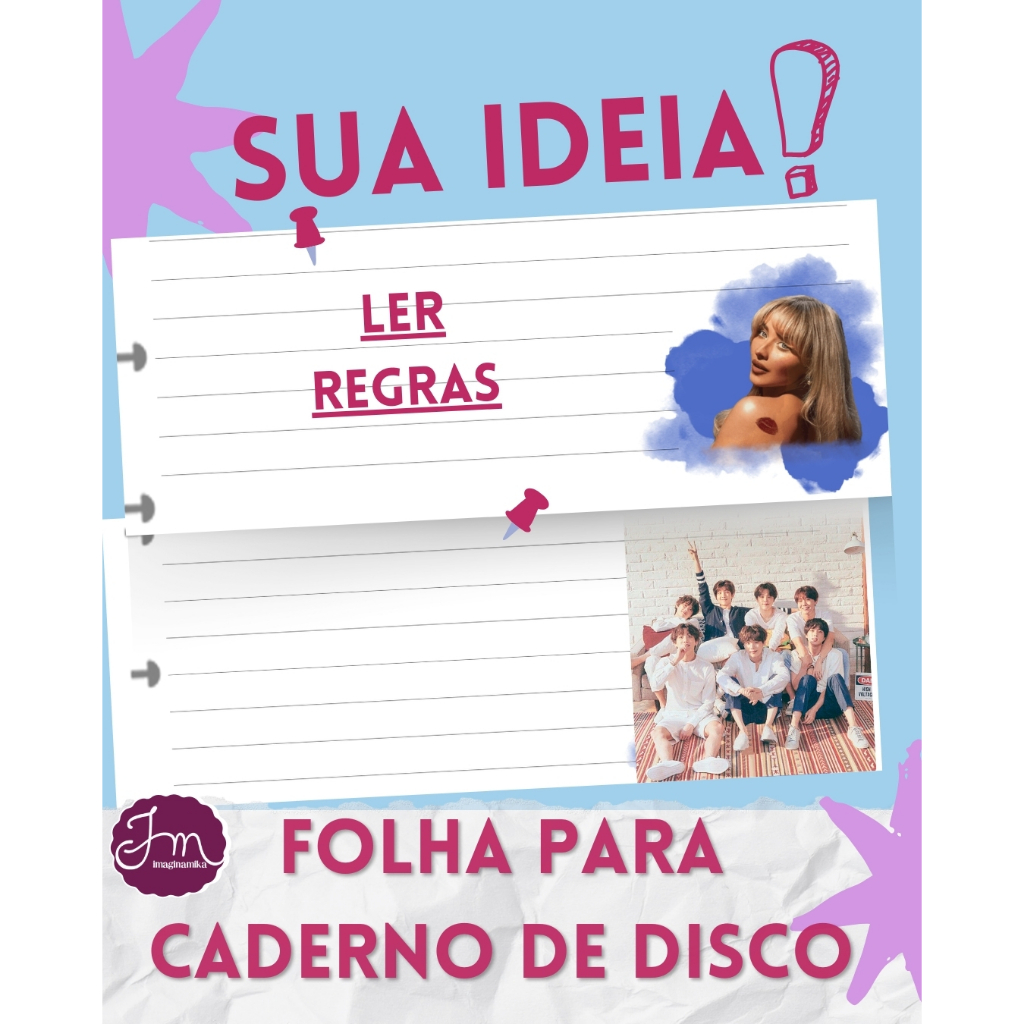 Refil de Folhas Caderno Inteligente/Discos-sua ideia-banda-fã-foto-logo-simbolo-taylor-sabrina-bts-kpop-miolo-livro