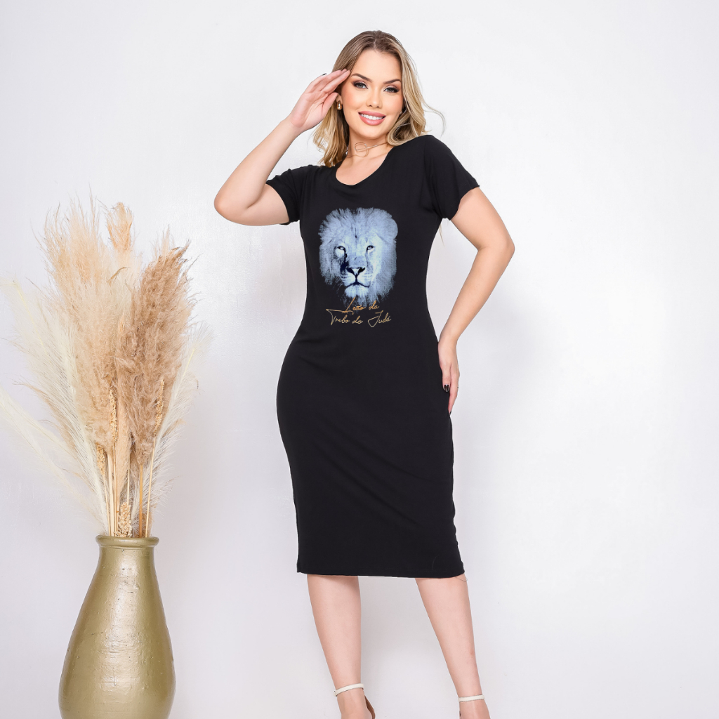 Vestido moda evangélico básico com estampa cristã