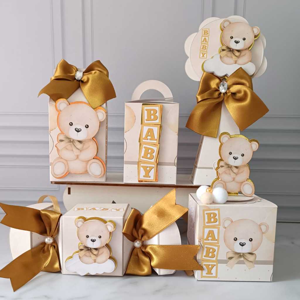 Kit Personalizados Chá Revelação Dourado Chá de Bebe Ursinho Dourado Lembrancinhas Personalizada