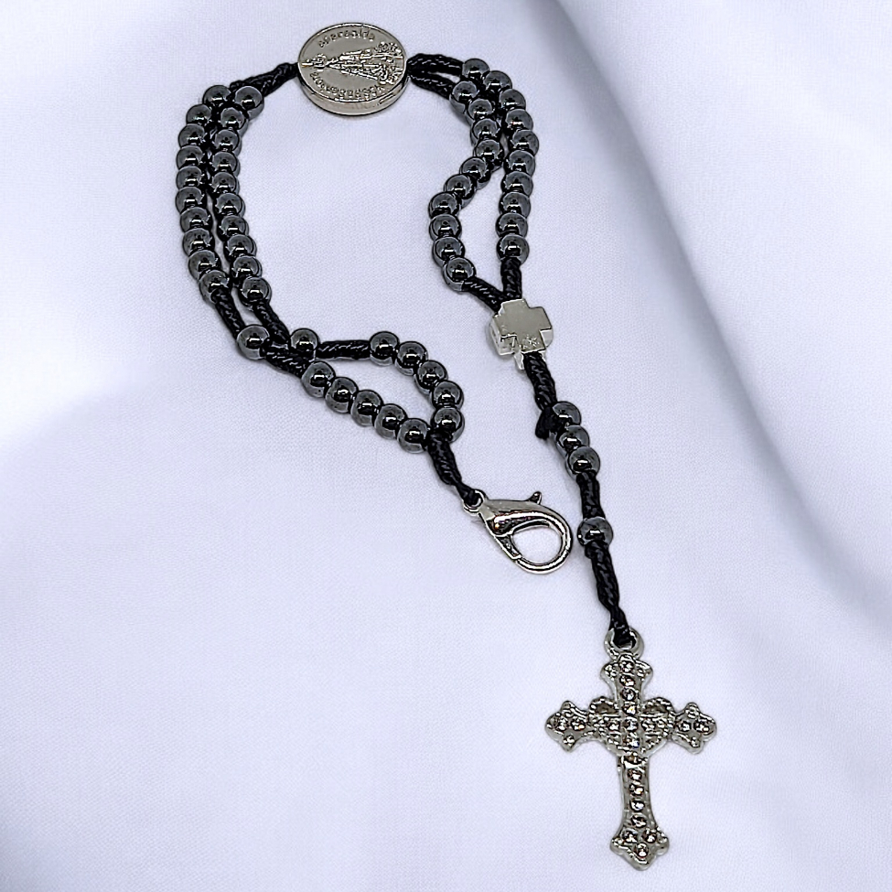 Terço De Pulso Nossa Senhora Aparecida Pedra Hematita Original Pulseira Religiosa Luxuosa