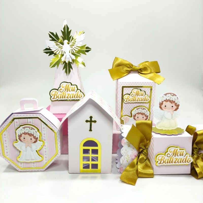 Kit Festa Personalizado Luxo Batizado Menina (20 lembrancinhas) - Caixinhas Personalizadas Batizado