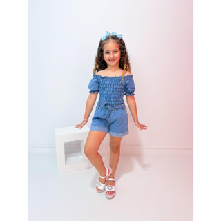 Macaquito lastex jeans infantil menina Blogueirinha Diva em Oferta na Shopee