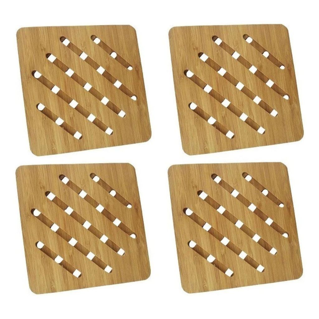 Kit 1, 2 ou 4 Apoios De Mesa Descanso Para Panelas Quadrado Em Bambu 100% Ecológico em Oferta na Shopee
