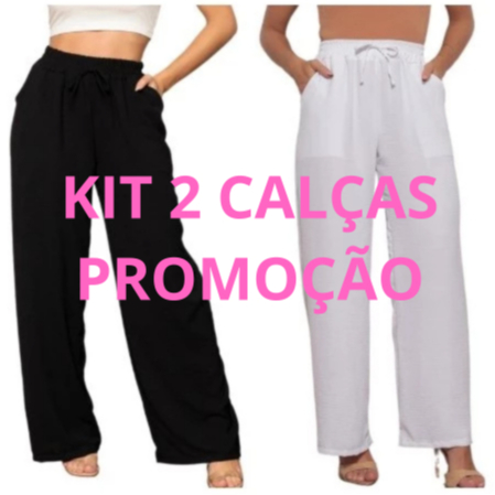 Kit 2 Calça Pantalona Feminina Com Bolso Tecido Duna elástico na cintura calça flare folgadinha