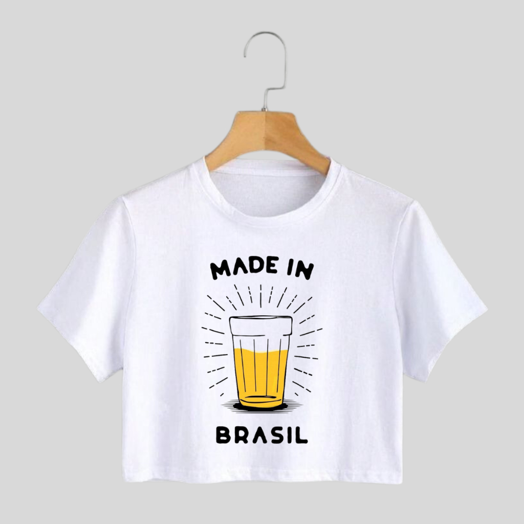 Cropped Feminino Moderno Tshirt Elegante camisa Confortável Versatil Estampada Copo Made in Bazil