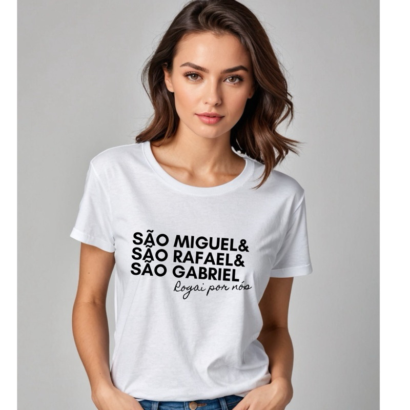 Camiseta Algodão Unissex T-shirt Católica Arcanjos São Miguel São Rafael São Gabriel - Infantil, Adulto e Plus Size