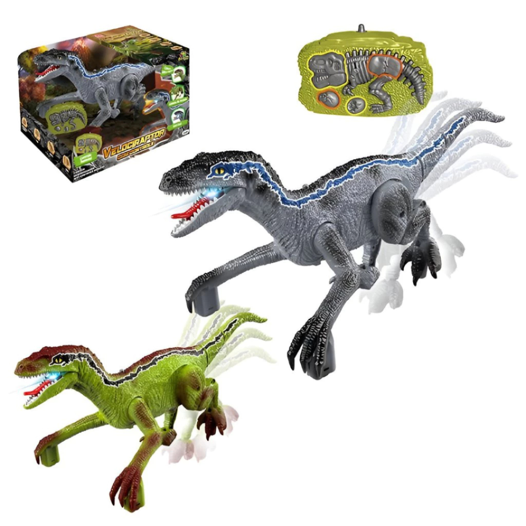 Dinossauro Velociraptor com Controle Remoto que Anda com Som e Luz