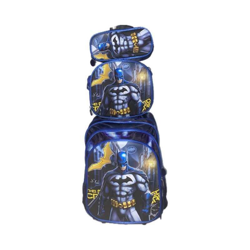 Mochila Escolar Rodinha 2025 3d Batman Kit Mochila De Rodinha  Menino Lancheira Estojo Aulas 3d