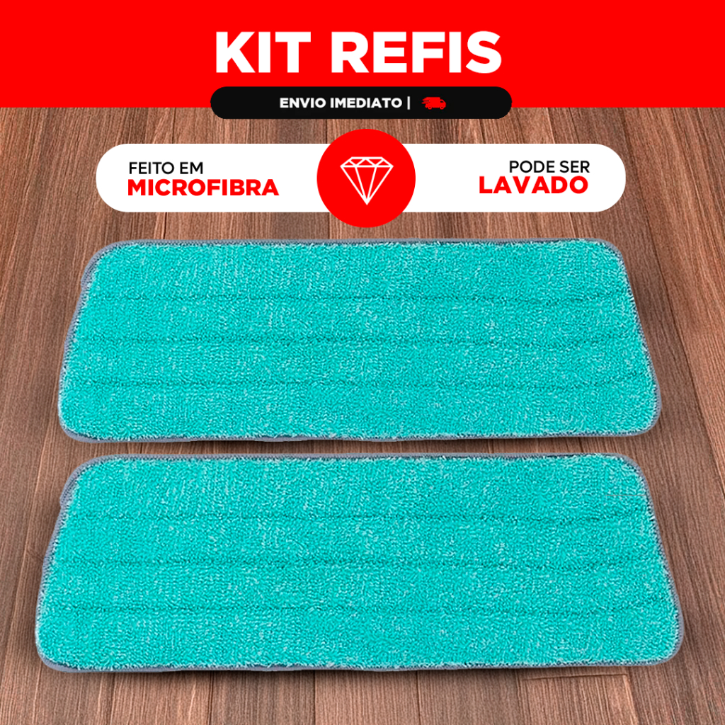 KIT Refil Mop Spray Universal Pano Microfibra Reutilizável Almofada Esfregão