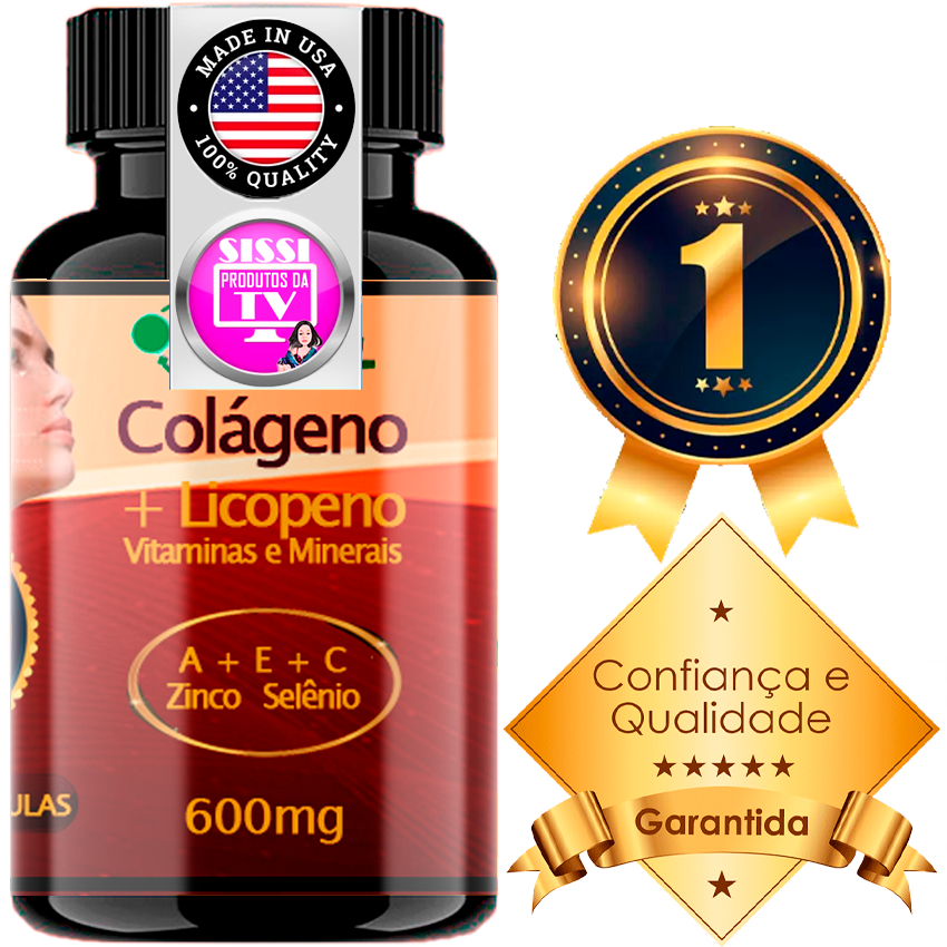 Colágeno + Licopeno + Vitaminas A C E + Minerais Zinco Selênio - 60 Cápsulas 300mg