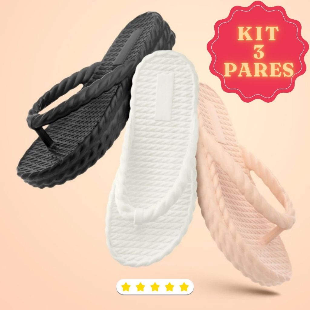 Kit 3 Pares De Chinelo Nuvem 3 Tranças Feminino Leve Confortável Ortopédico Anatômico Antiderrapante