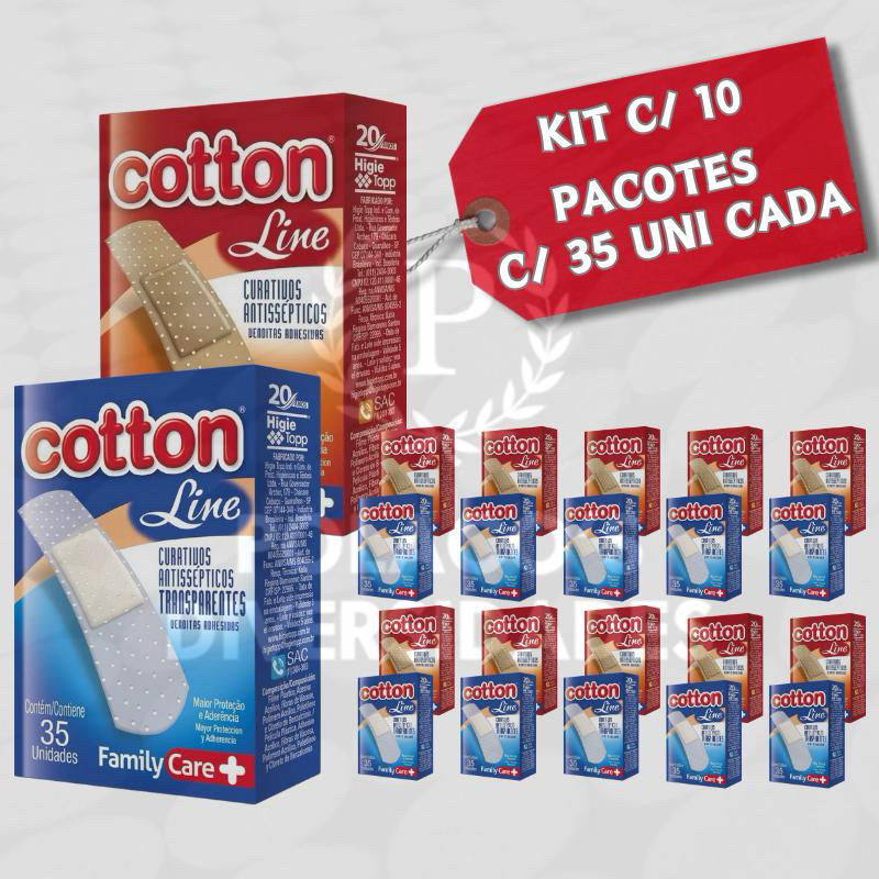 KIT 10 Curativos Antissepticos Cotton Line 35 Unidades Cada em Oferta na Shopee