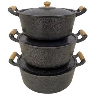 Jogo de Panelas Grossas 3 peças em alumínio batido Fundido Preto LINHA/ PREMIUM em Oferta na Shopee