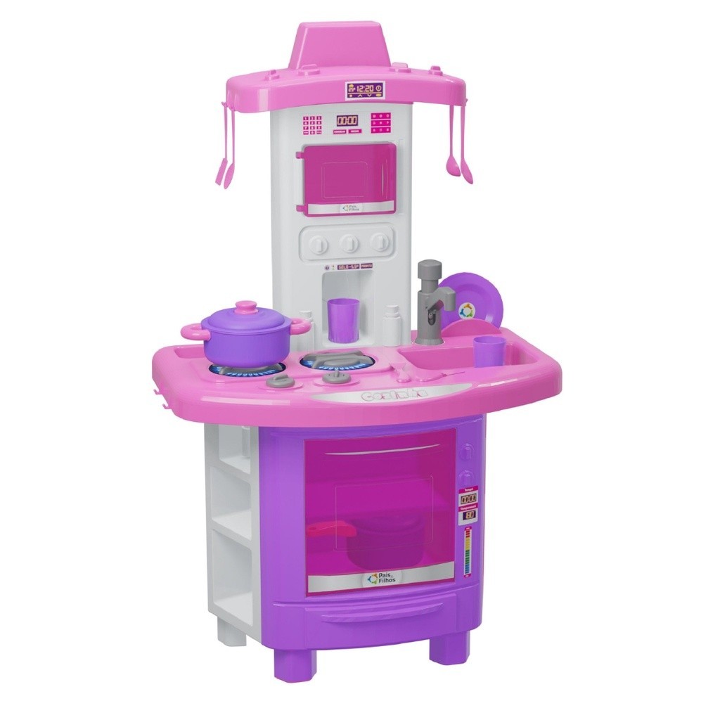 Cozinha Completa Kit Fogão Forno Infantil de Brinquedo Sai Agua faz de conta menina pia panelinha