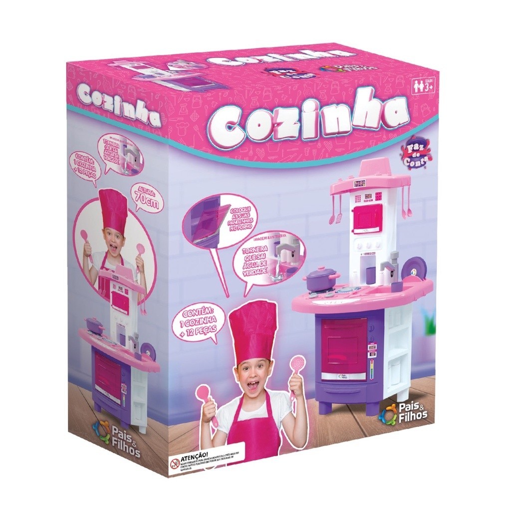 Cozinha Completa Kit Fogão Forno Infantil de Brinquedo Sai Agua faz de conta menina pia panelinha