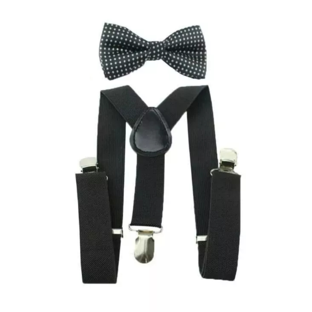 Kit Suspensório + Gravata Borboleta Preta De Poá em Oferta na Shopee