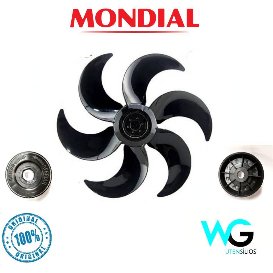 Hélice + Trava Ventilador Mondial Preta 40cm 6 Pás Original