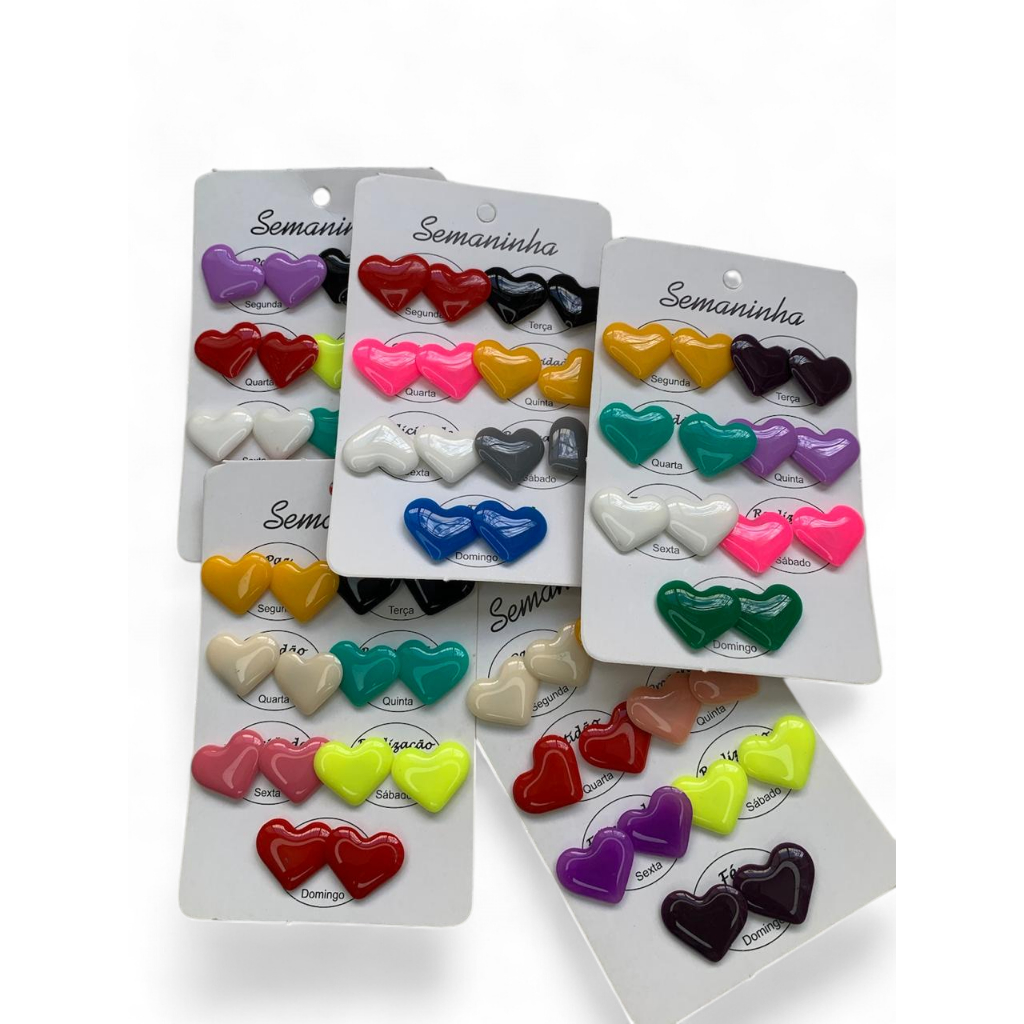 Brinco de Coração 7 Pares Semaninha Varias Cores em Oferta na Shopee