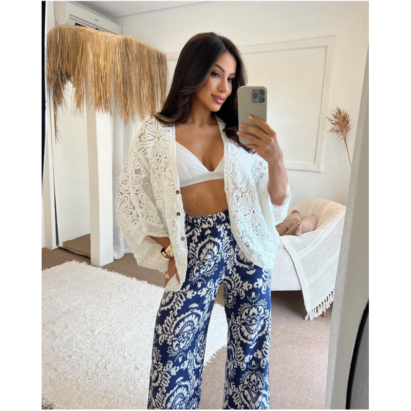 Kimono crochê estampa flores veste 38 até 44 12