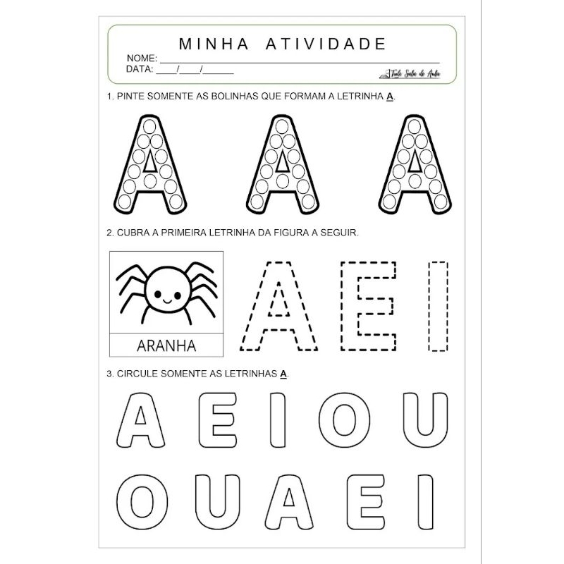 Kit 100 Folhas Atividades de Coordenação Motora com as Vogais (A,E,I,O,U)