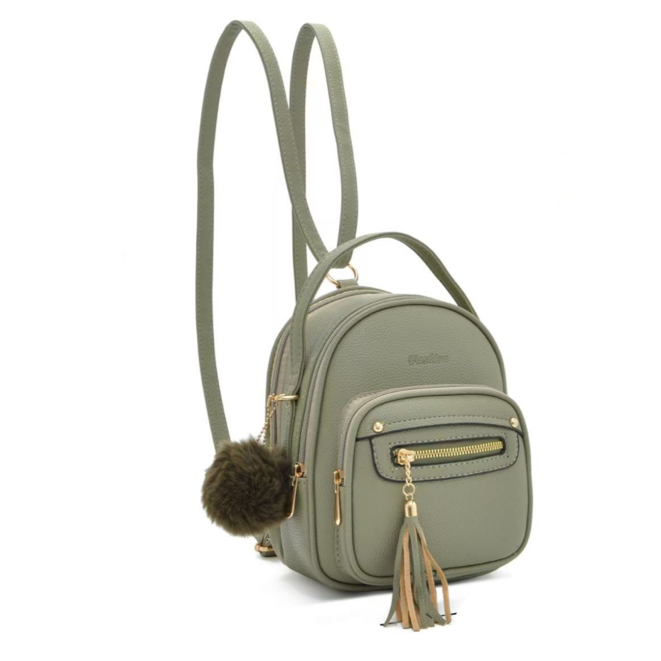 Bolsa Mochila Pequena Com Lenço Para Passear E Viajar Material Couro Granulado Moda Femini...