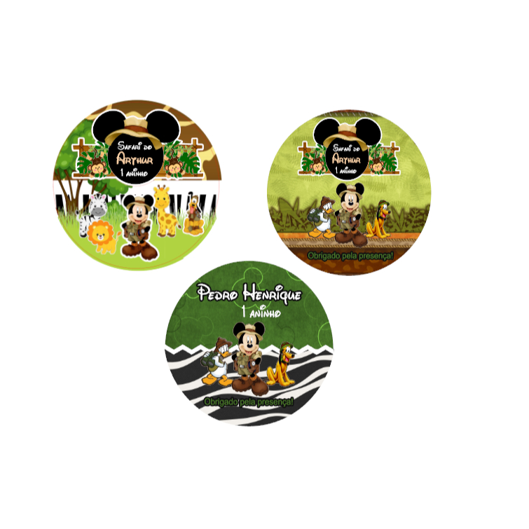 safari Mickey Adesivos Personalizados Lembrancinhas festa aniversario 5x5cm fazemos todo os temas