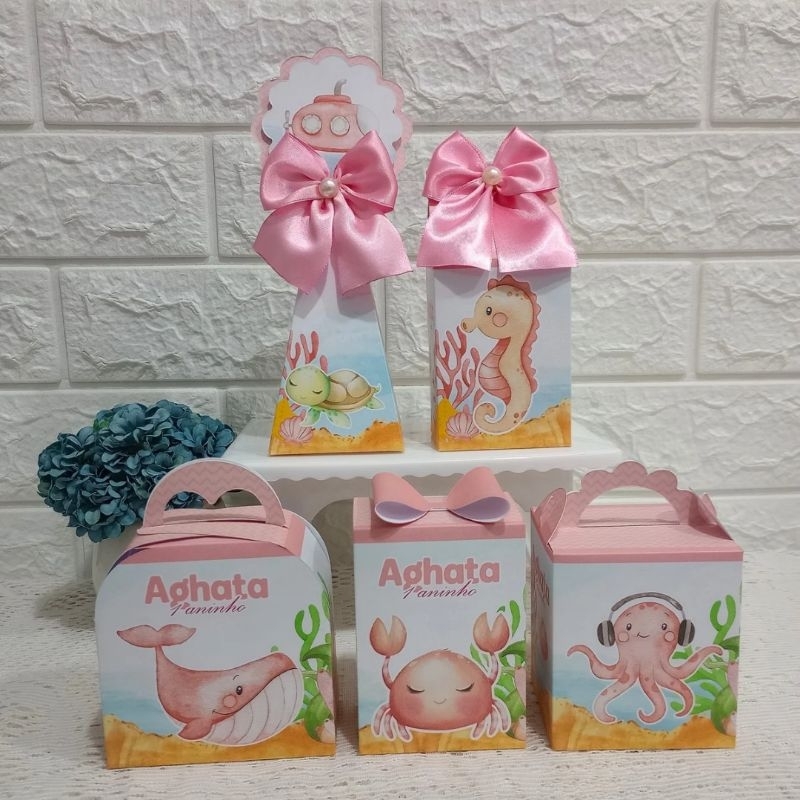 PEGUE E MONTE Kit Personalizados FUNDO DO MAR ROSA Lembrancinha Festa Aniversário