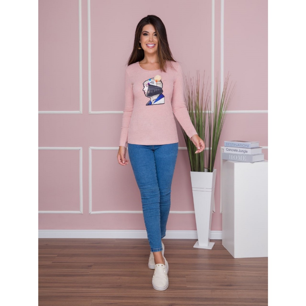 Blusa de frio feminina manga comprida nova primavera e outono